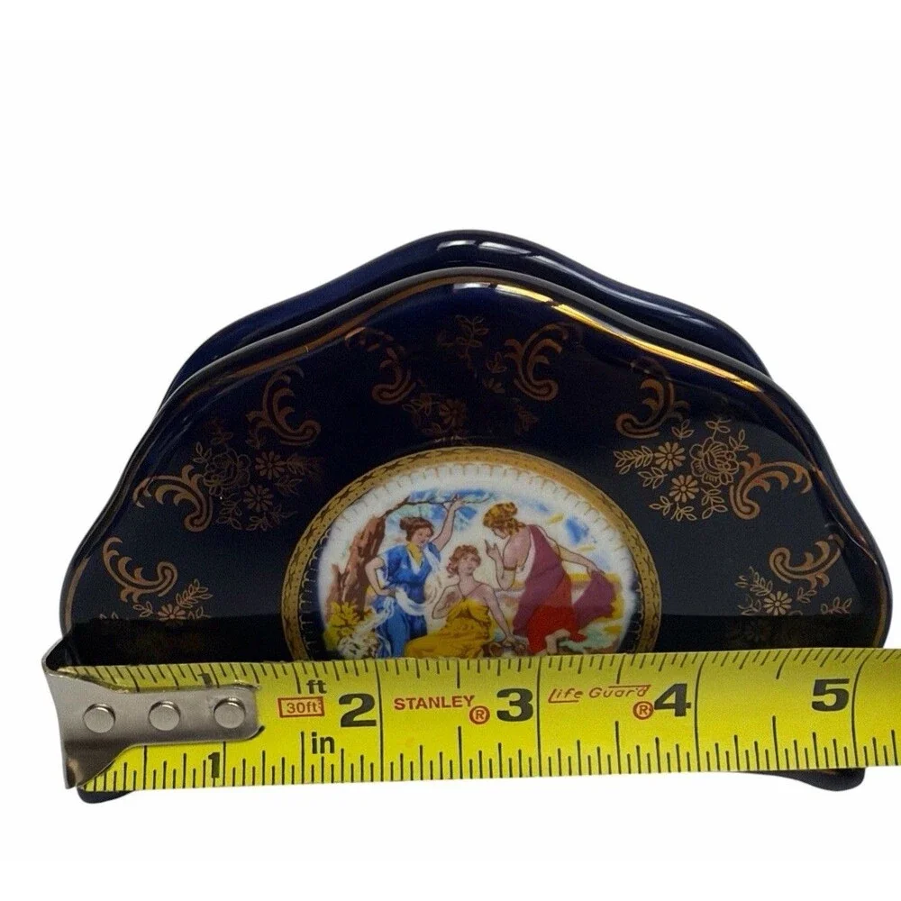 Rosenberg Porcelain Cobalt Napkin Holder 24k Gold Plate Classical Figural Scene